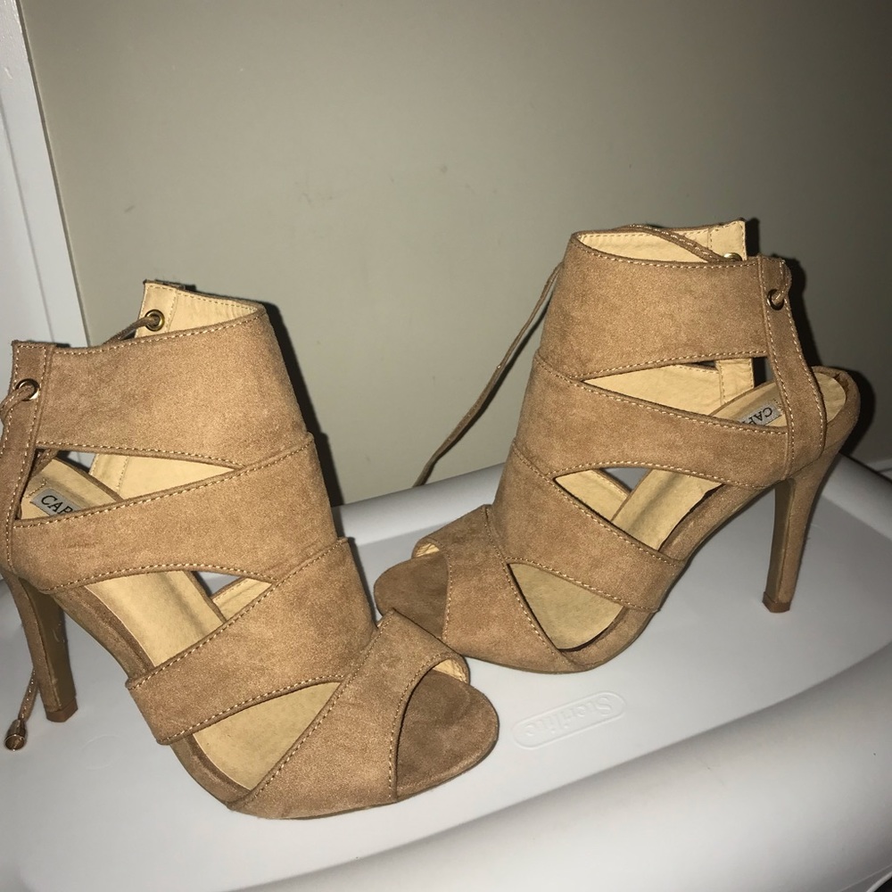 Tie back suede heels - NWOT